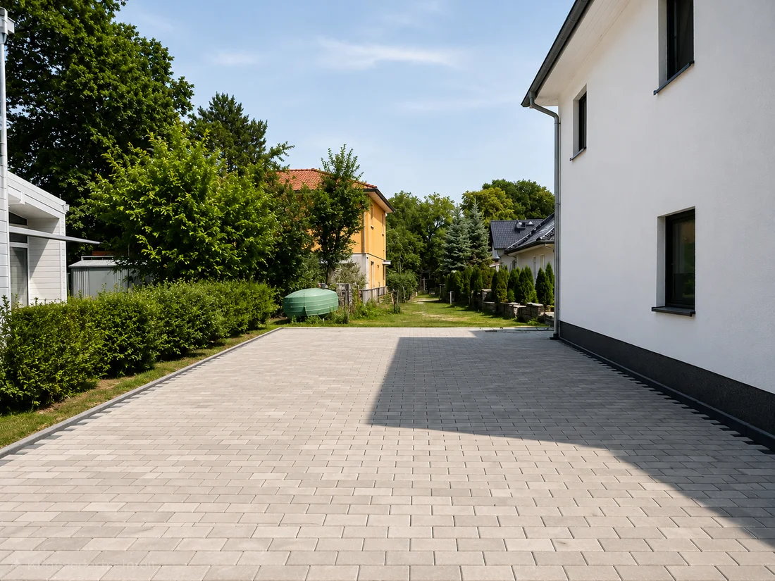 Großzügig gepflasterte Einfahrt
