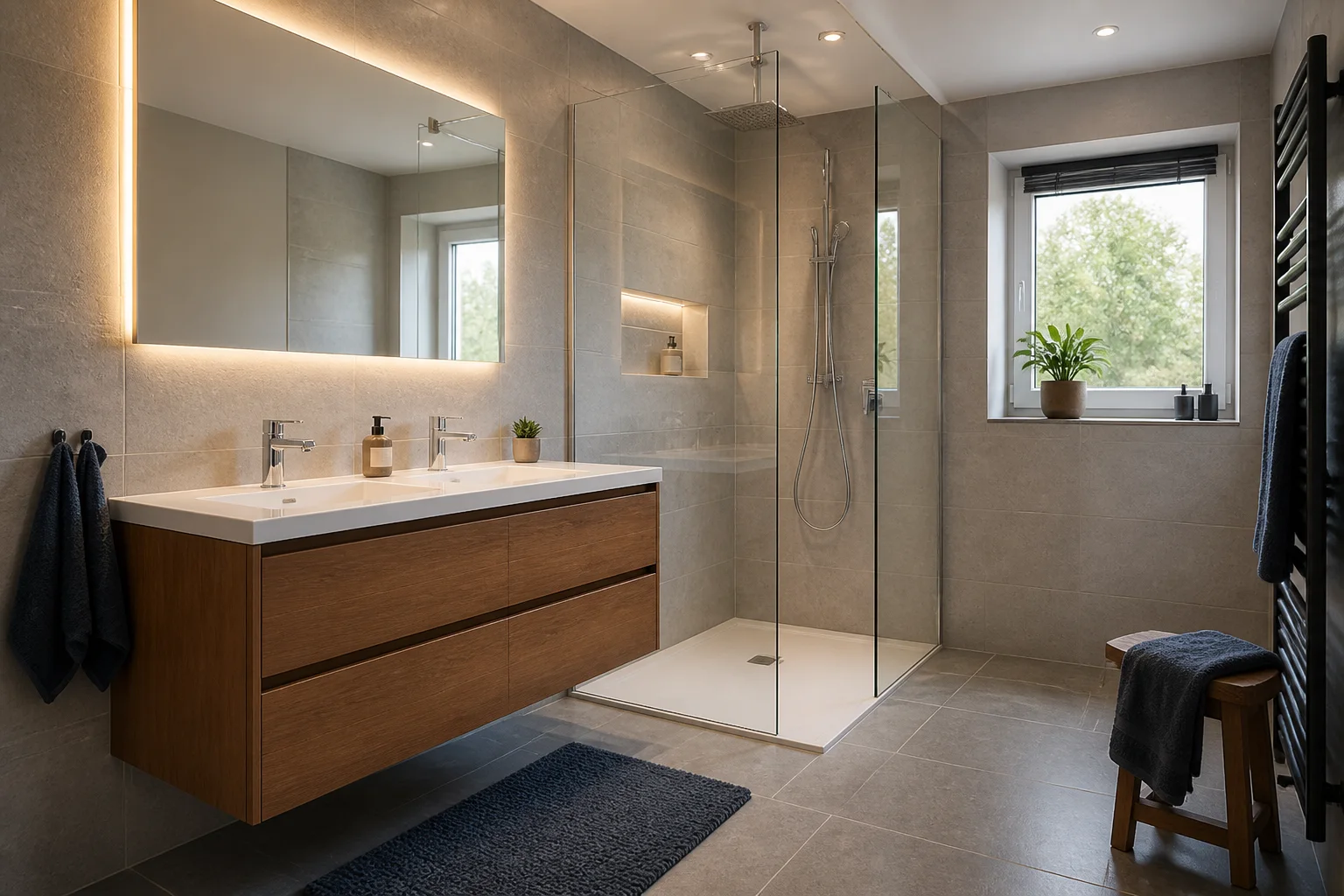 Professionell saniertes Badezimmer mit ebenerdiger Dusche